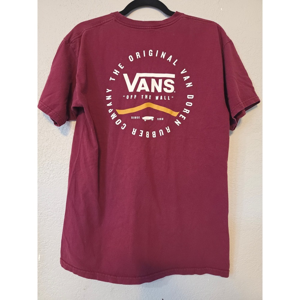 Vans Off The Wall Van Doren Rubber Co Graphic T-Shirt Maroon Burgundy Mens L
